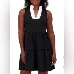 Nautica Jeans Women's Tiered Dress Small Black Sleeveless Tennis Pickleball NWT